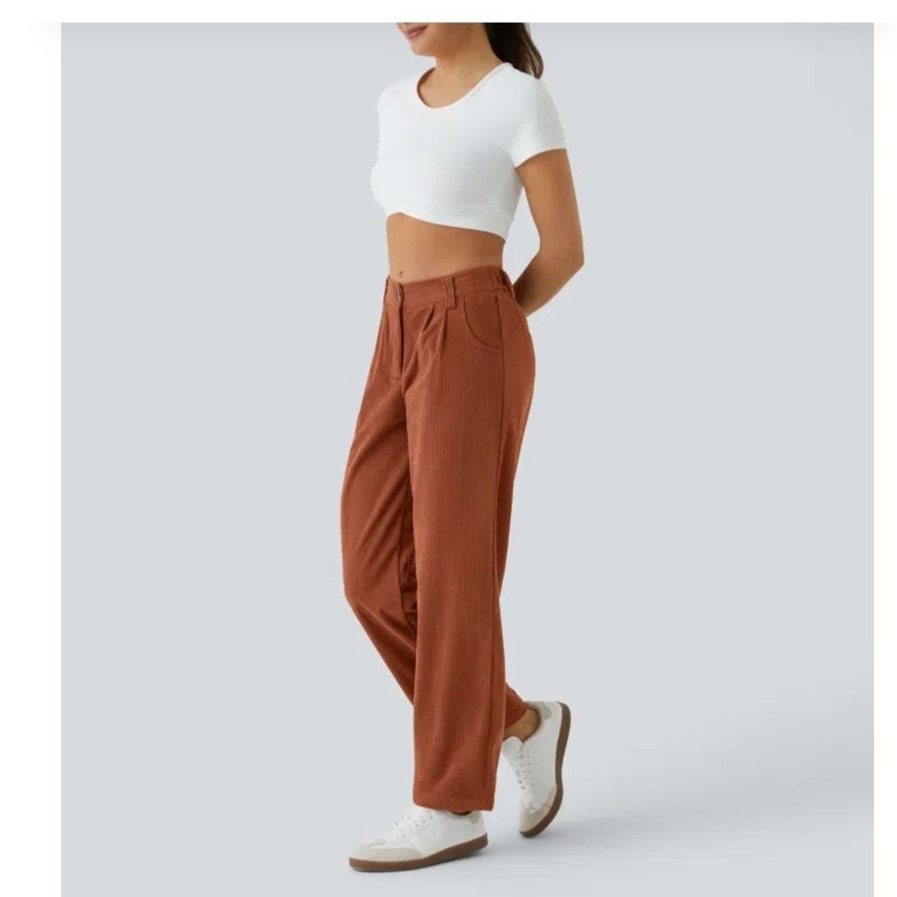 Halara Burnt Orange Pumpkin Corduroy High Waisted Wide Leg Pants Trousers Sz 4